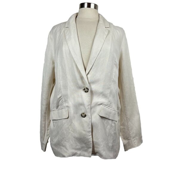 Rails Flynn Blazer M Womens Ivory Stone Button Front Pockets Linen Blend